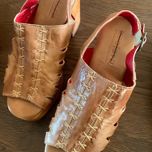 New Free People Bed Stu Tan Leather Platform Sandals Slingback Heels Clogs Sz 8 - Picture 11 of 11